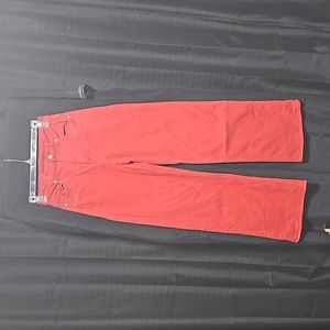 Wide leg, high waisted red jeans